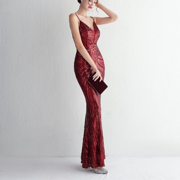 Glamorous Red Sequin Mermaid Gown /Old Hollywood Formal Dress - Picture 5 of 7